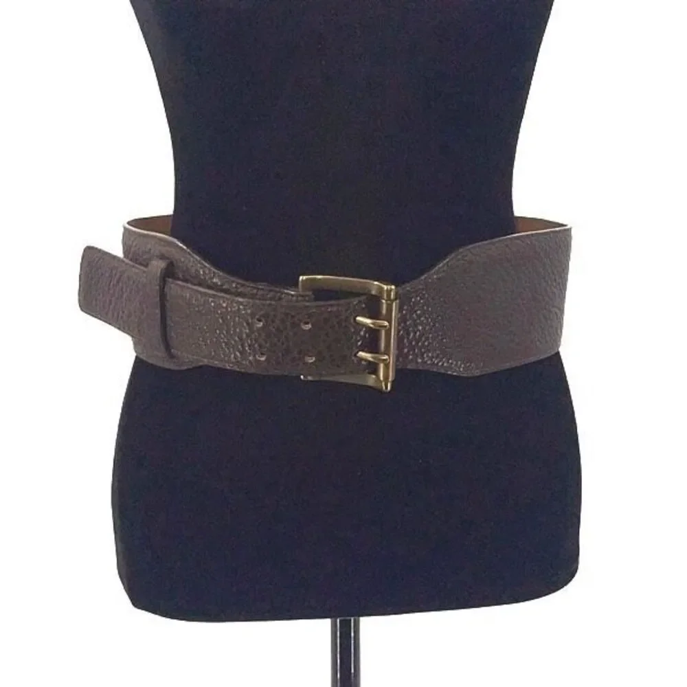 The W by Worth Collection Womens Pebble Leather Wide Strap Fashion Belt Brown OS